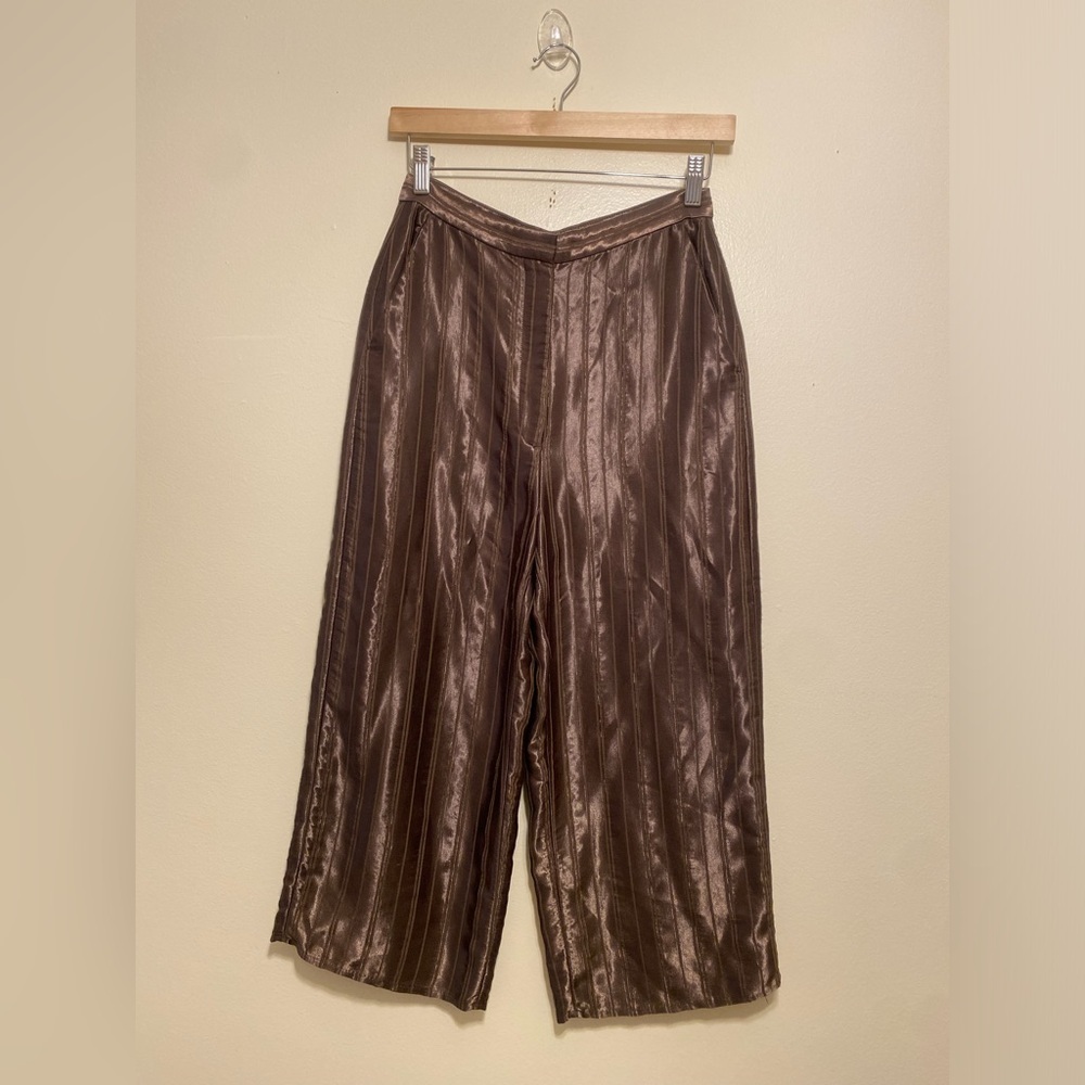 & Other Stories Bronze Satin Wide-Leg Cropped Pants. Size 4